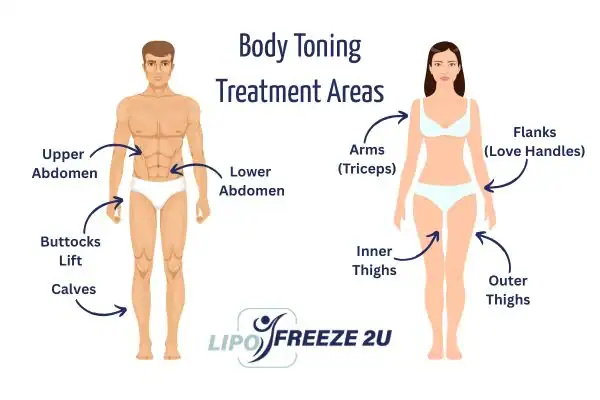 Graphic showing where you can have Body toning Treatment Nottingham on your body